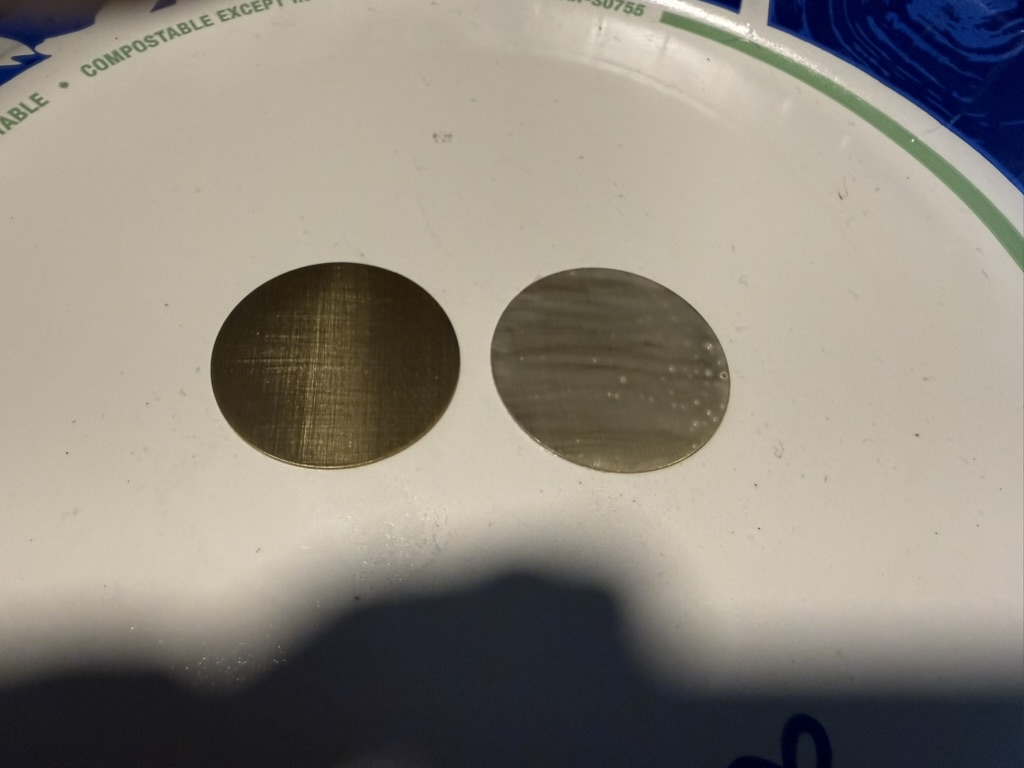 The two results side by side: linen texture under a thin clear lacquer on the left, a cream-tinted lacquer attempt on the right. The cream lacquer bubbled during cure and didn't shift the color as much as I'd hoped.